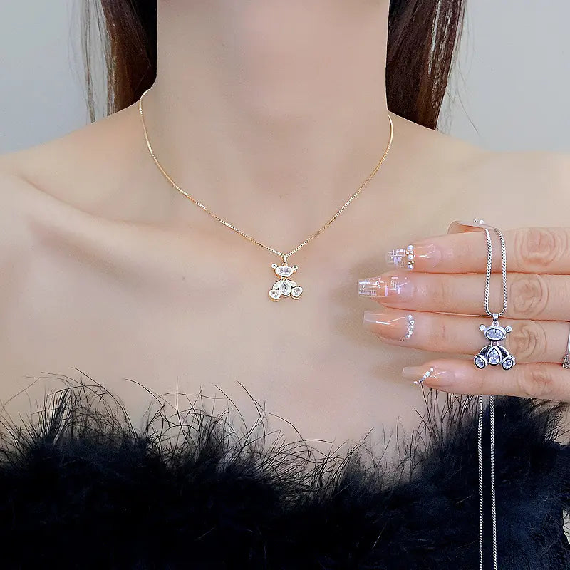 Cartoon three-dimensional bear copper zircon pendant