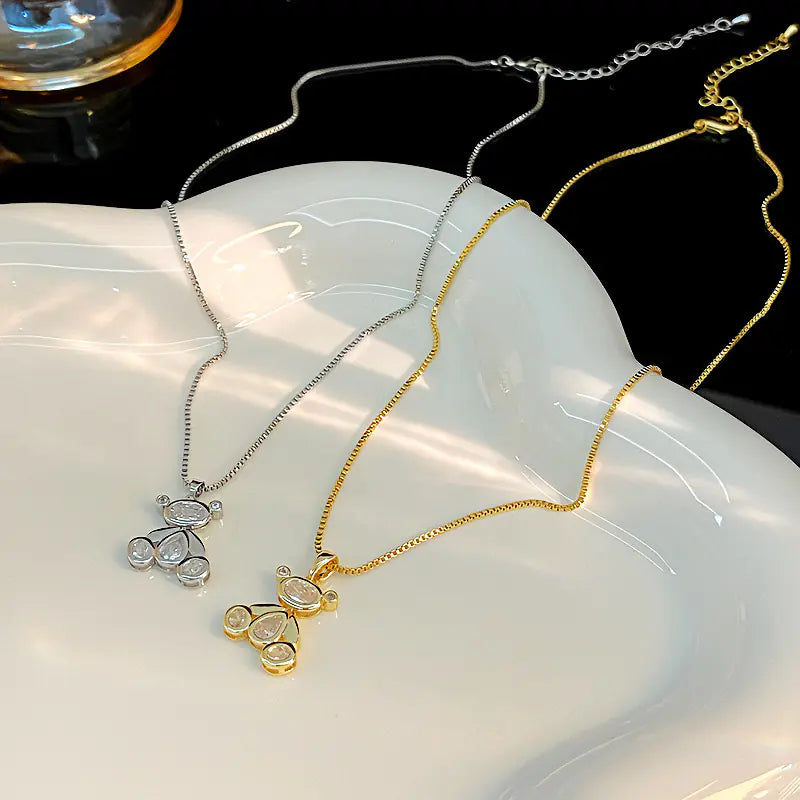 Cartoon three-dimensional bear copper zircon pendant