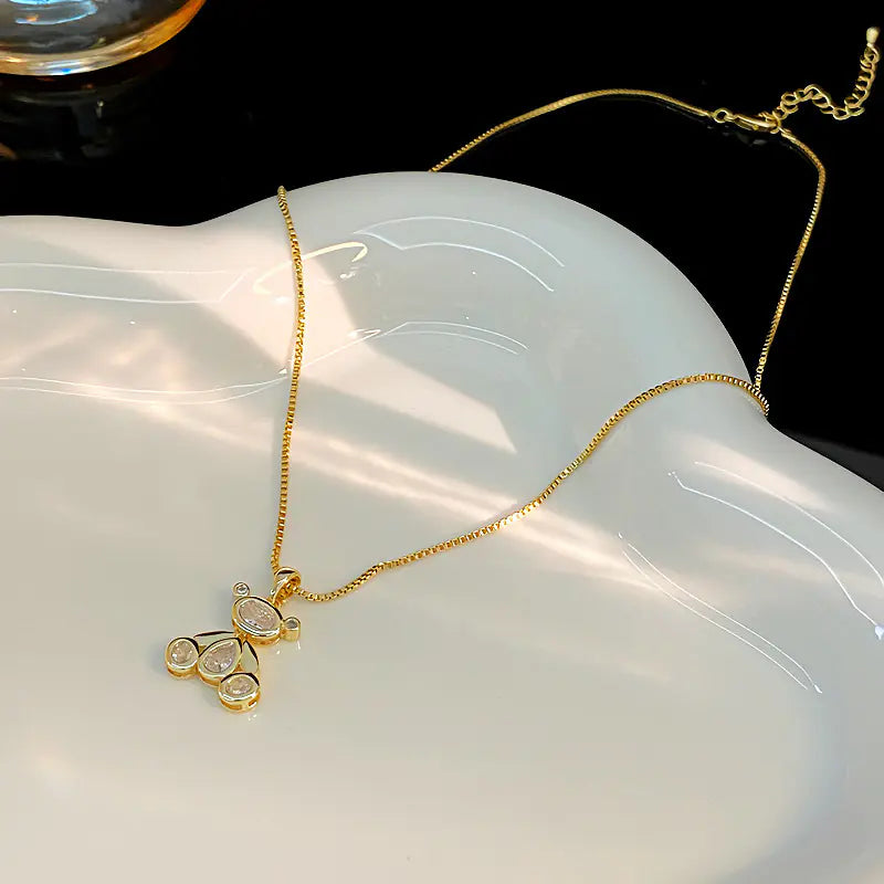 Cartoon three-dimensional bear copper zircon pendant