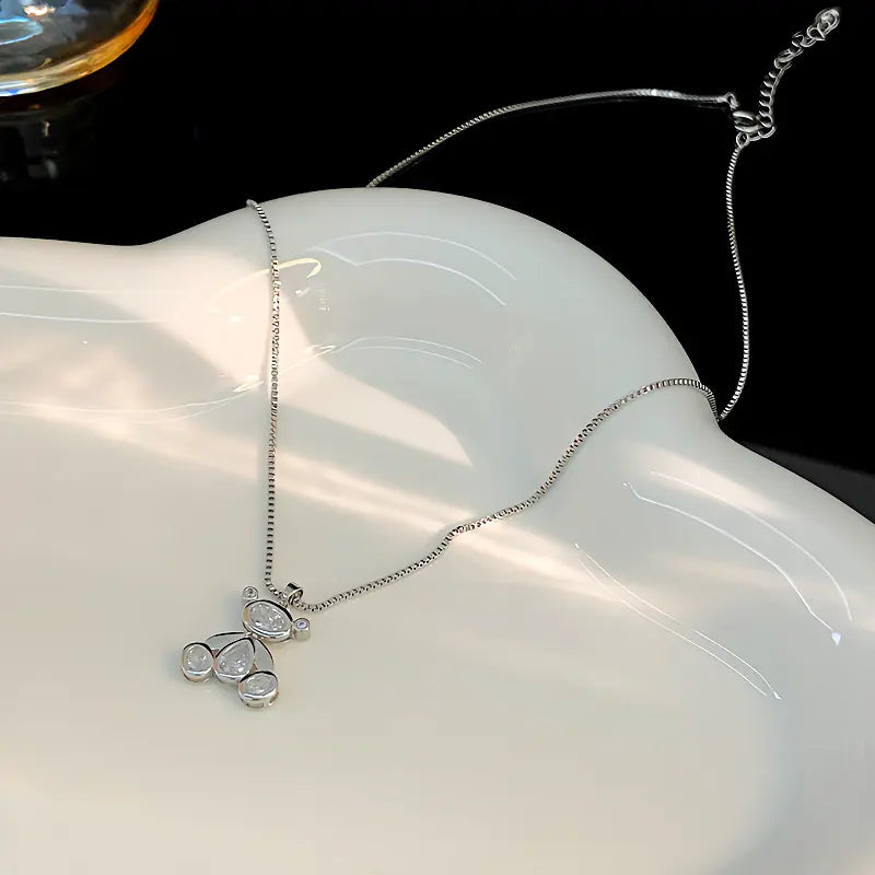 Cartoon three-dimensional bear copper zircon pendant
