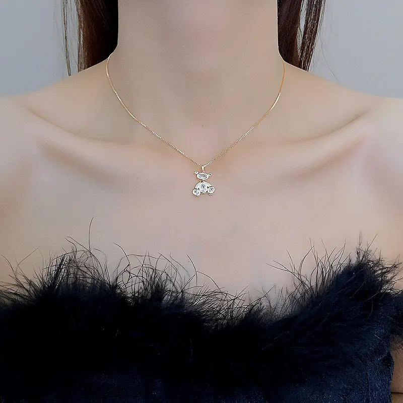 Cartoon three-dimensional bear copper zircon pendant