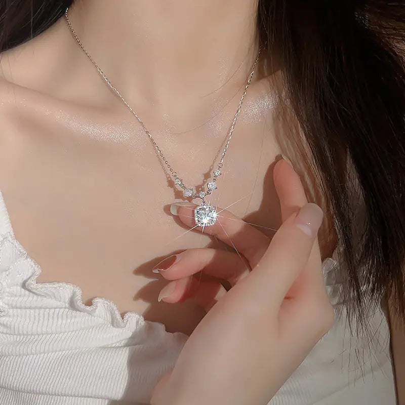 S925 moissanite small cube necklace