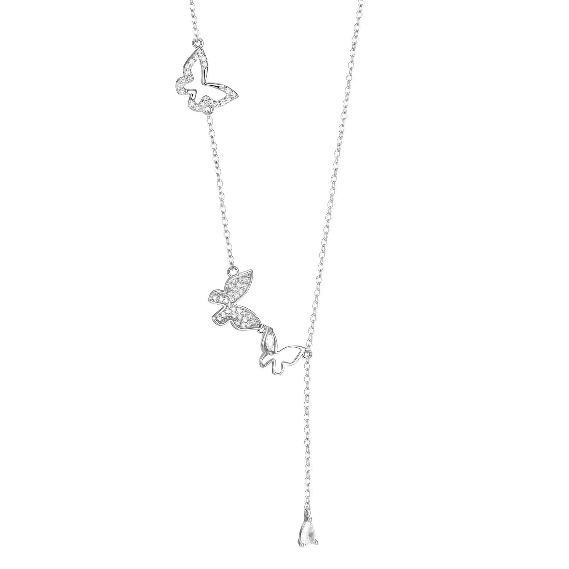 Fashion 925 Silver Three Butterfly Drop Tear