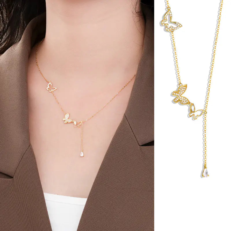 Fashion 925 Silver Three Butterfly Drop Tear