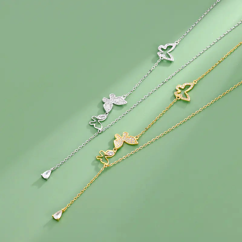 Fashion 925 Silver Three Butterfly Drop Tear