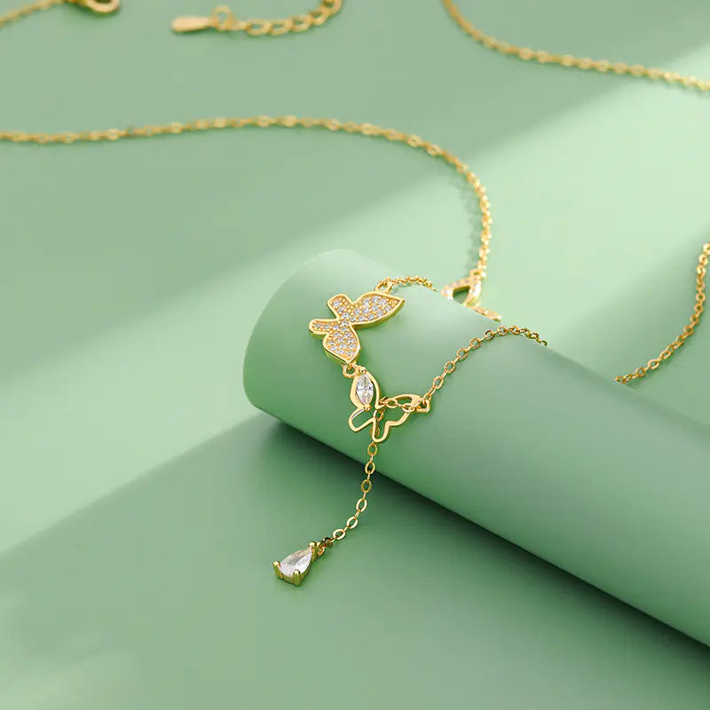 Fashion 925 Silver Three Butterfly Drop Tear