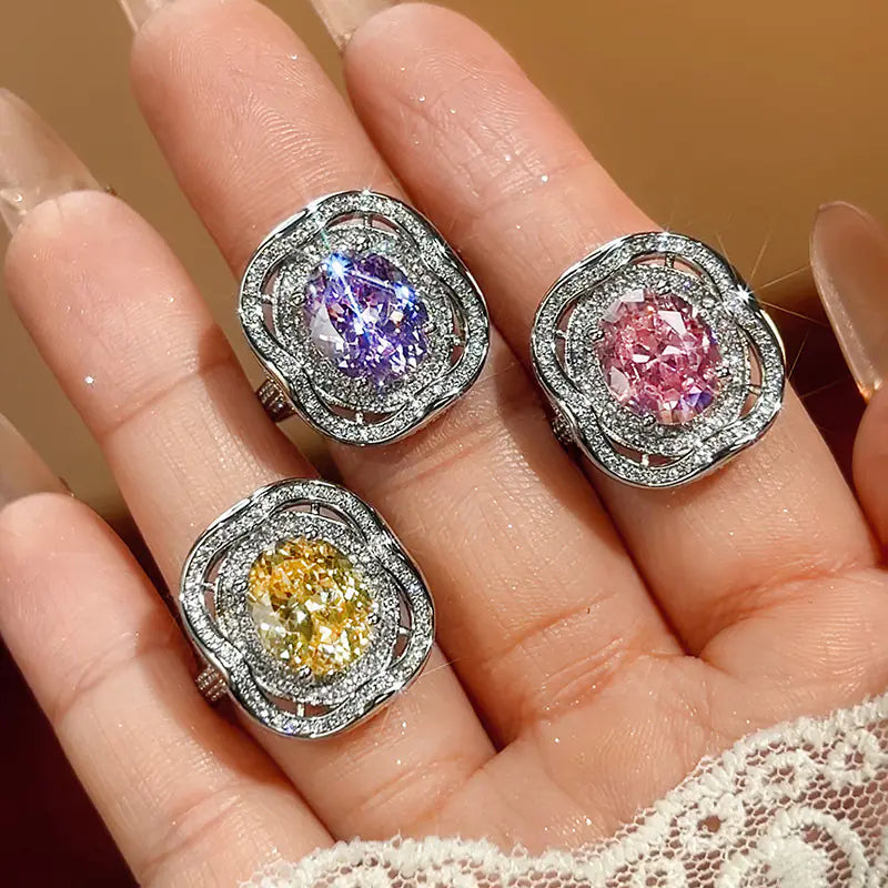 Iced out Colorful CZ Copper Open Ring