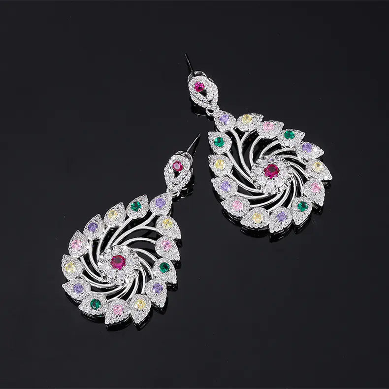 Brass Colorful Gemstone Drop Earrings