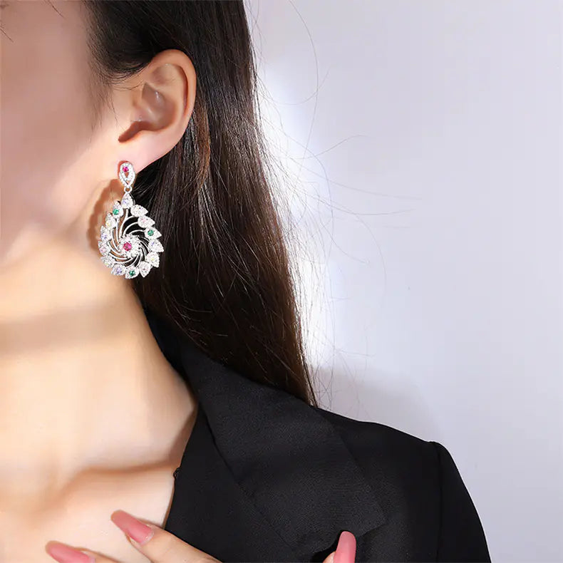 Brass Colorful Gemstone Drop Earrings