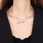 Valentine’s Gift Brass Artificial Pearls LOVE Necklace