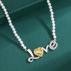 Valentine’s Gift Brass Artificial Pearls LOVE Necklace