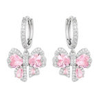 Brass Pink Diamond Bow Drop Earrings