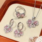 Brass Pink Diamond Bow Drop Earrings