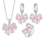 Brass Pink Diamond Bow Drop Earrings