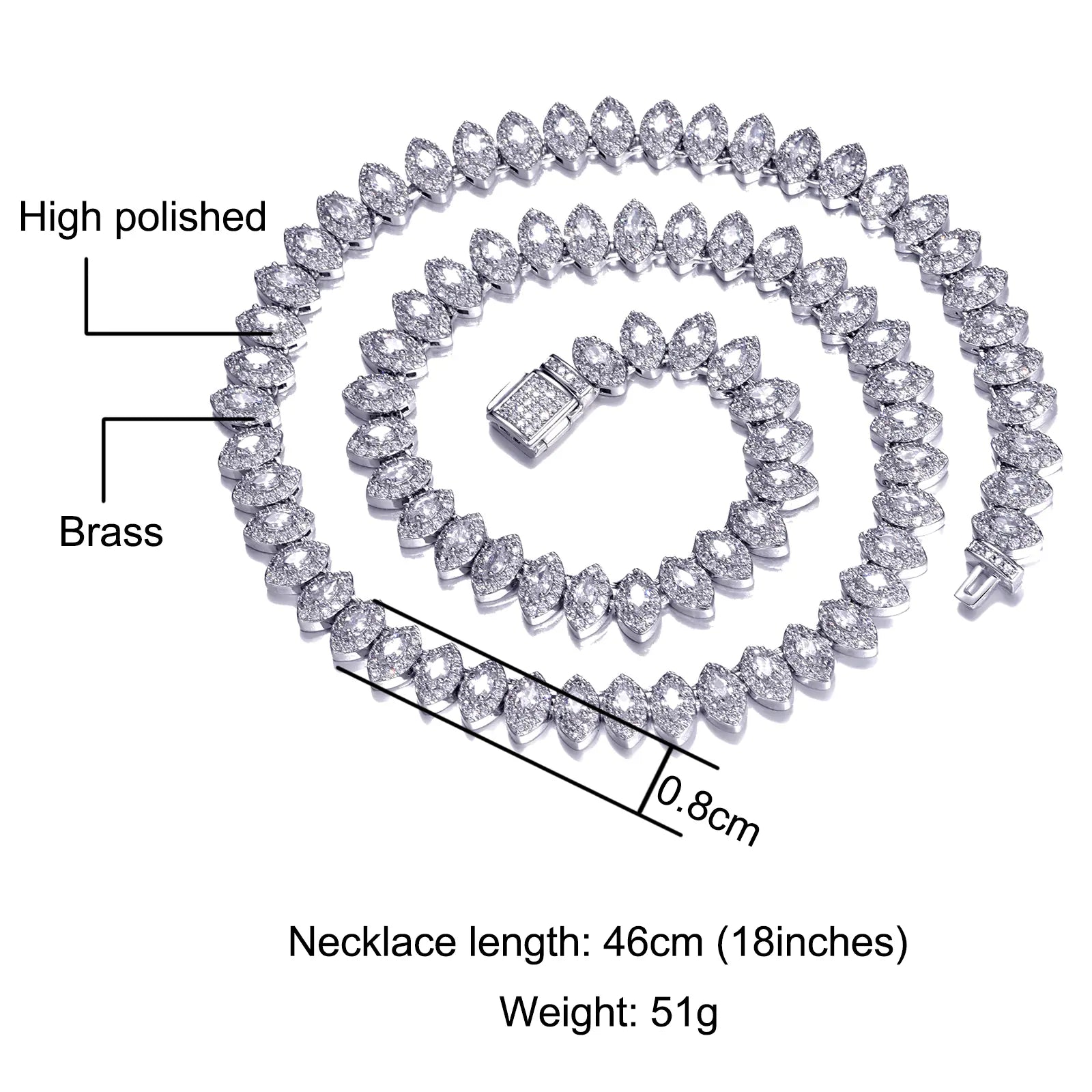Hip Hop 8mm Horse Eye Cluster Tennis Chain