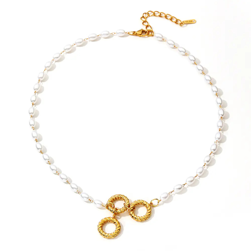 Stainless Steel Gold Plated Pearl Necklace Group