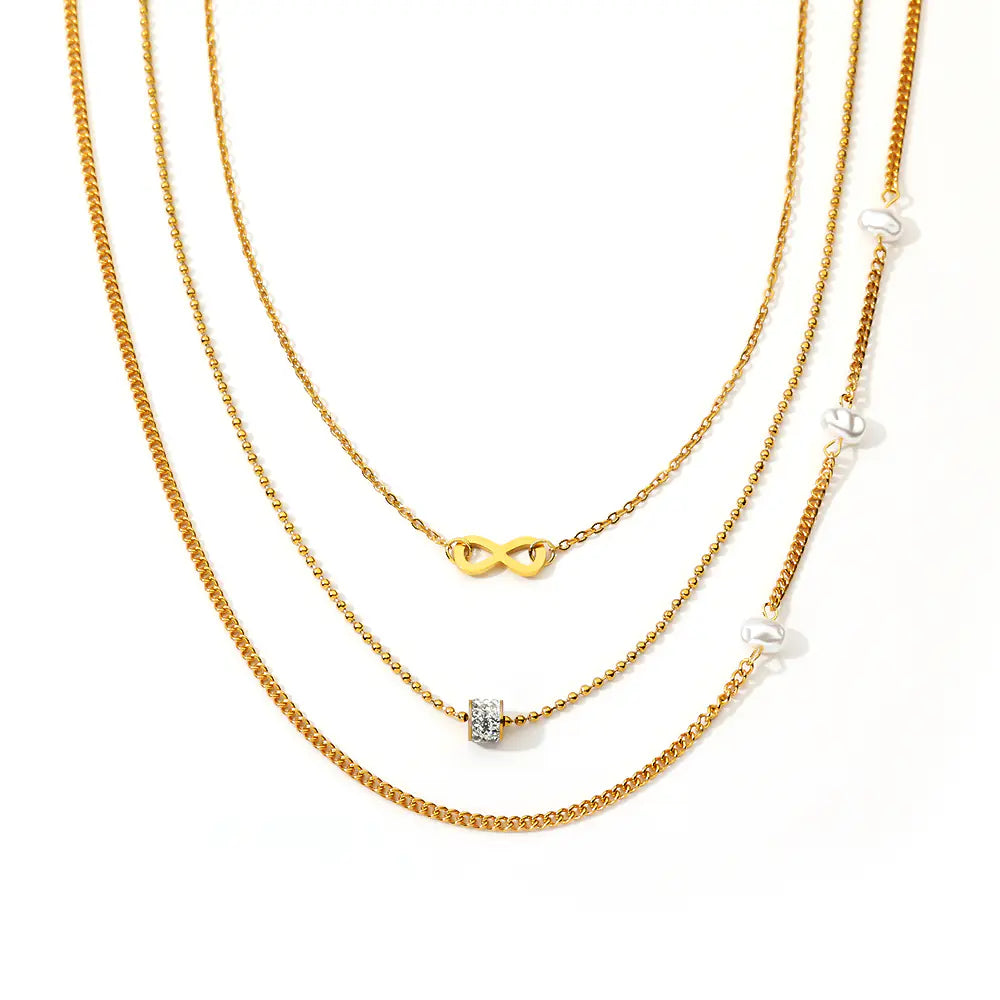 Stainless Steel Gold Plated Pearl Necklace Group