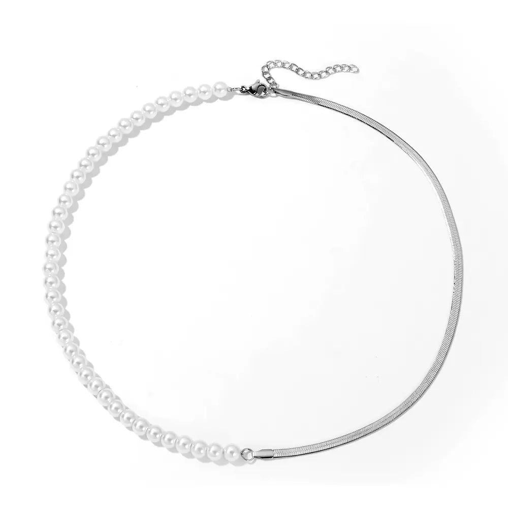 Stainless Steel Silver Pearl Necklace