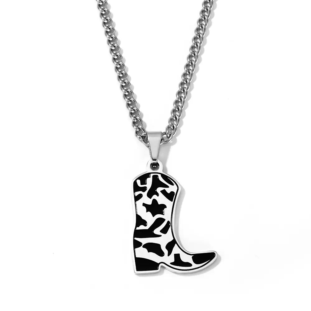 Stainless Steel Silver Gold Western Cowboy Boots Design Necklace