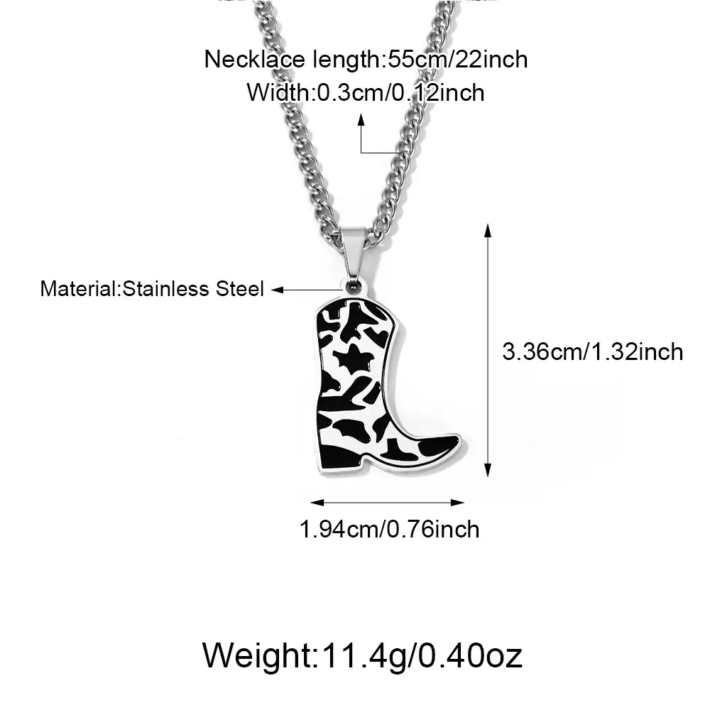 Stainless Steel Silver Gold Western Cowboy Boots Design Necklace