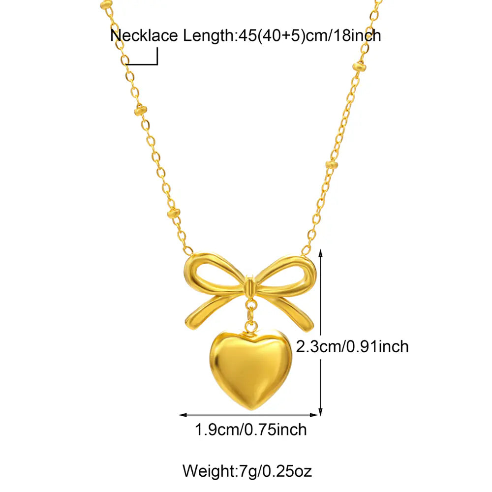 Stainless Steel Non Tarnish Bow Heart Design Necklace