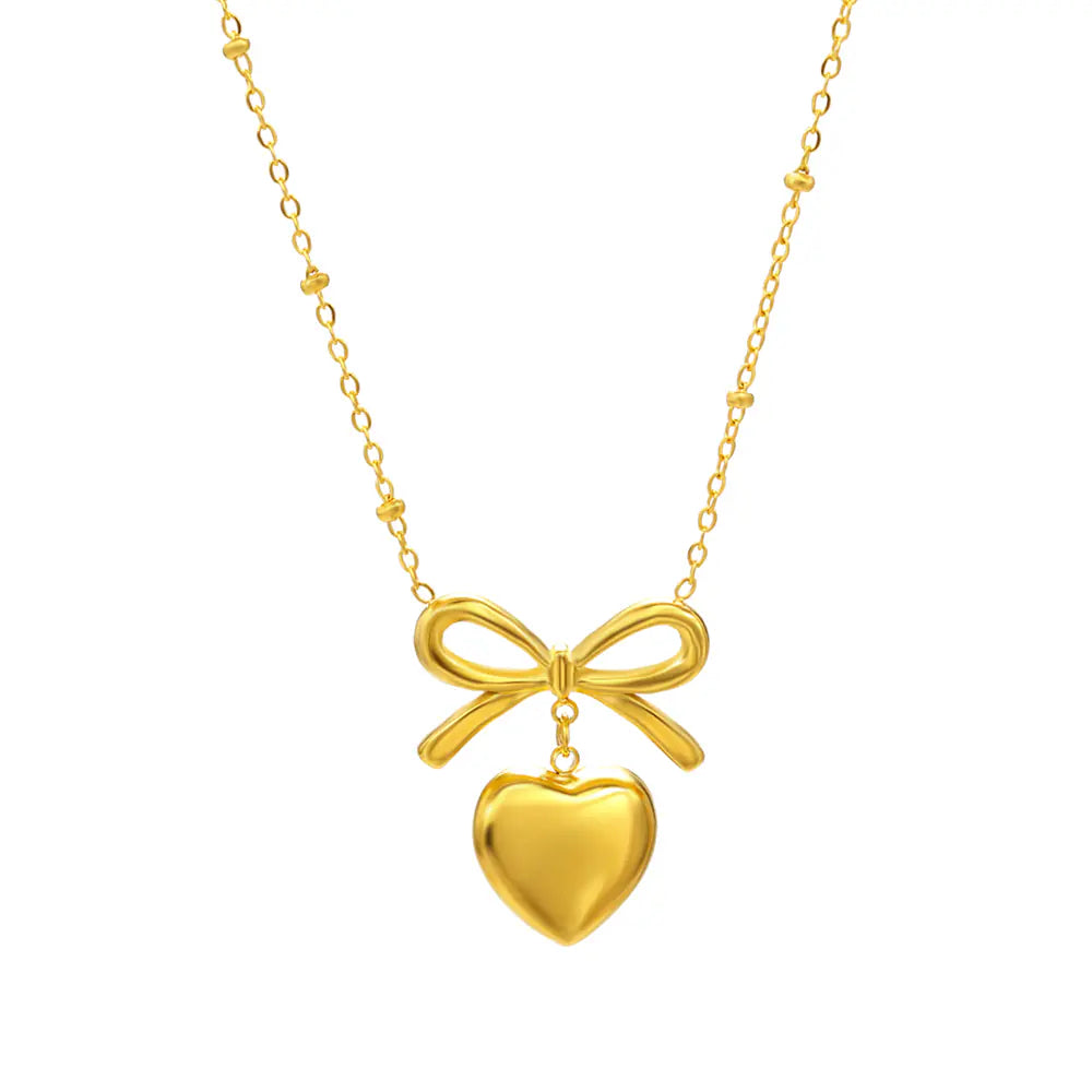 Stainless Steel Non Tarnish Bow Heart Design Necklace