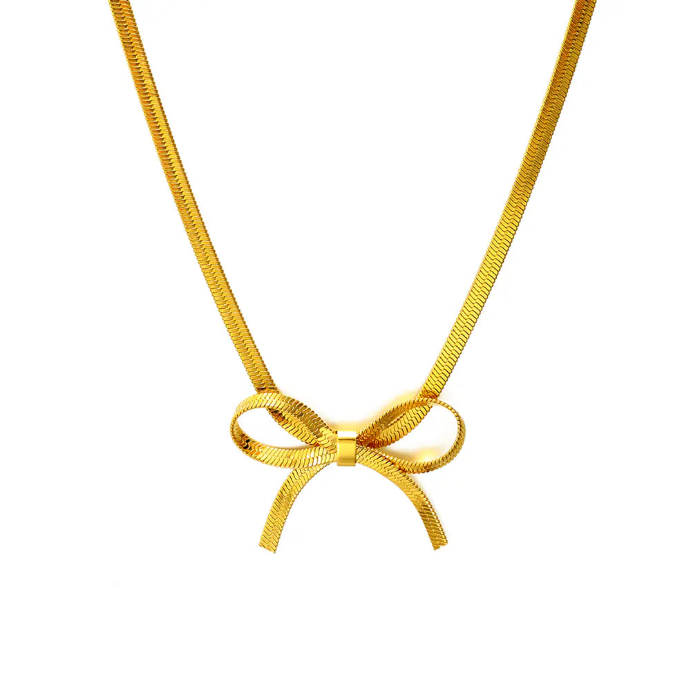 Stainless Steel Blade Chain Silver and Gold Bow Necklace