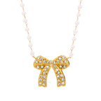Stainless Steel White Rhinestones Bow Design Necklace
