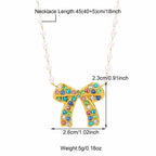 Stainless Steel Colored Rhinestones Bow Design Necklace