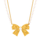 Stainless Steel Glossy Bow Design Necklace