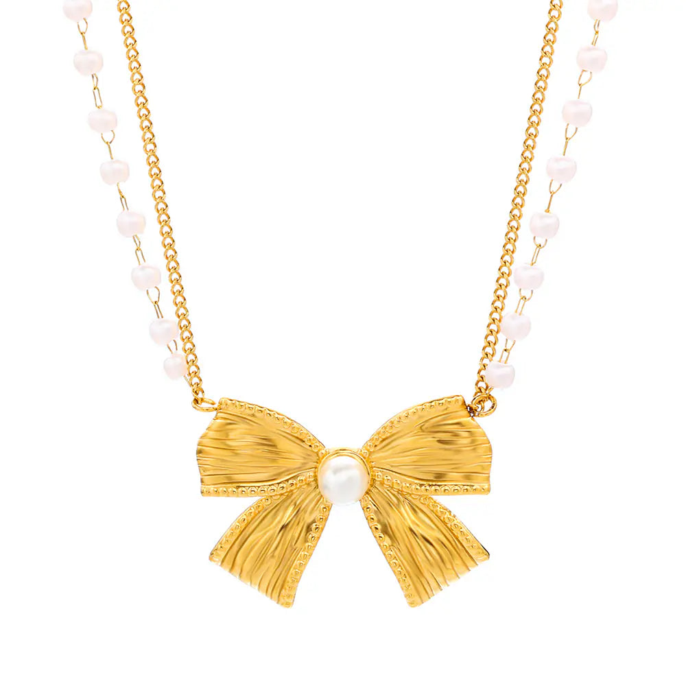 Stainless Steel Glossy Bow Design Necklace