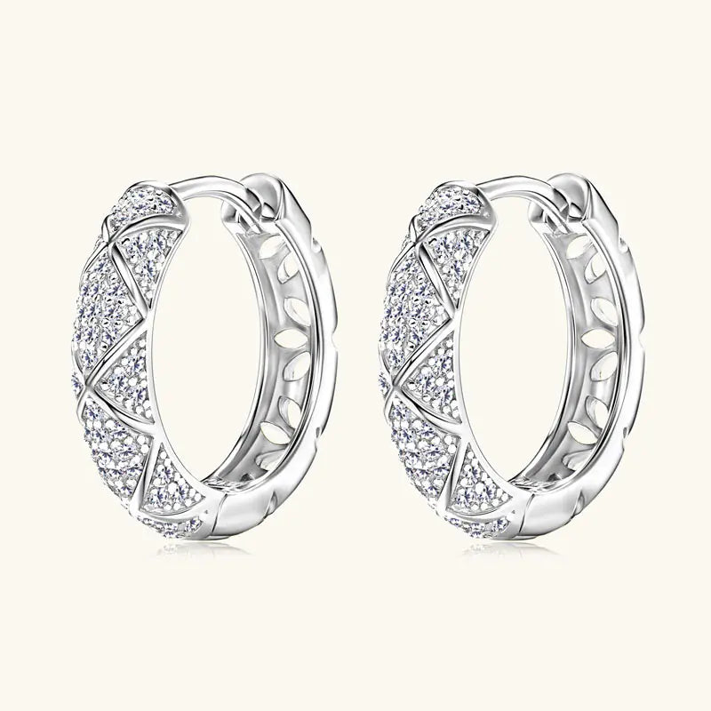 925 Silver Moissanite X Full Iced Hoop Earrings