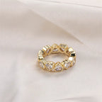 Brass Iced Out CZ Heart Eternity Band Rings