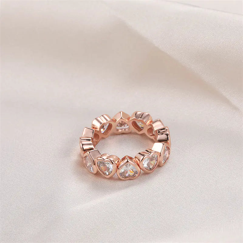 Brass Iced Out CZ Heart Eternity Band Rings