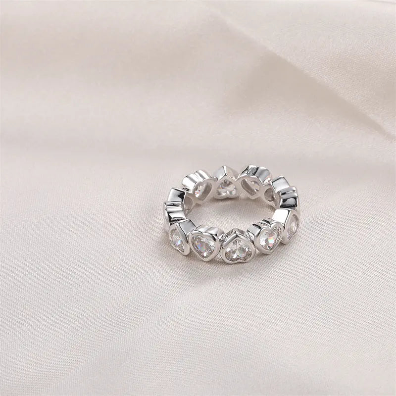 Brass Iced Out CZ Heart Eternity Band Rings