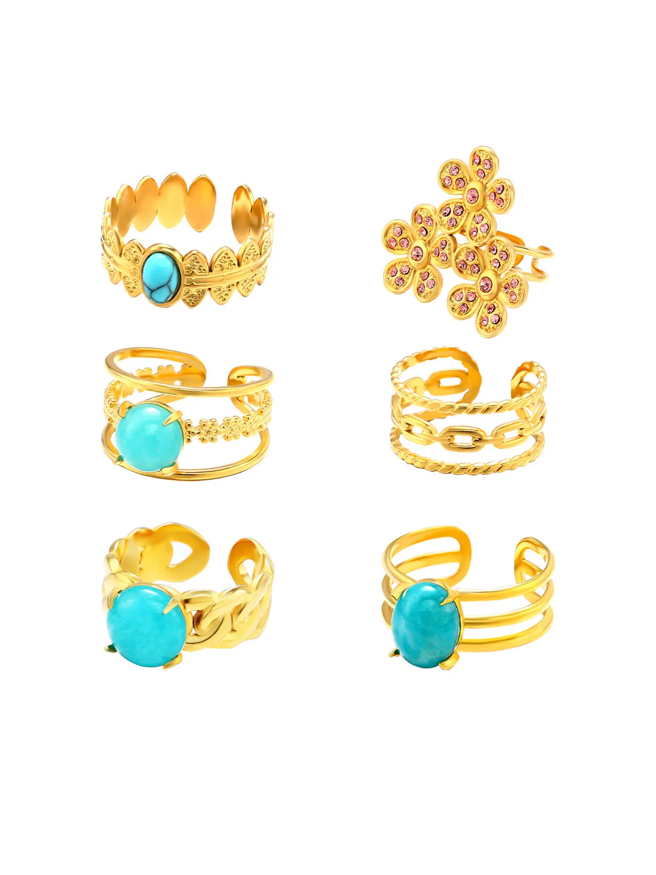 Trendy Open Gold Plated Natural Stone Ring
