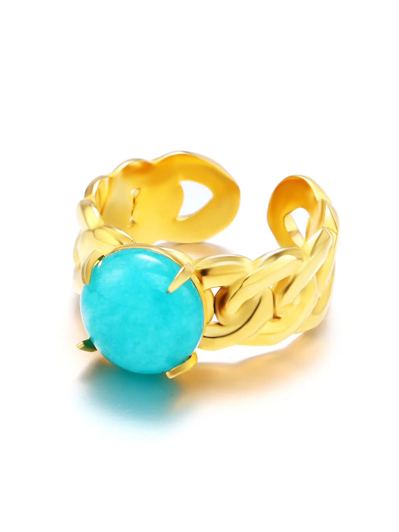 Trendy Open Gold Plated Natural Stone Ring