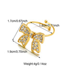 New Stainless Steel Butterfly Bow Crystal Open Ring