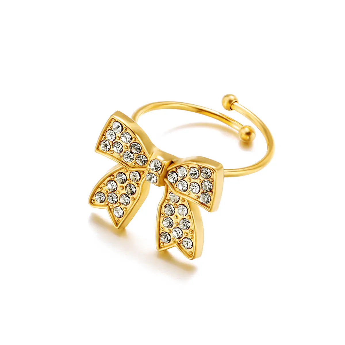 New Stainless Steel Butterfly Bow Crystal Open Ring