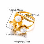 Gold Plated Stainless Steel Flower Pearl Open Ring