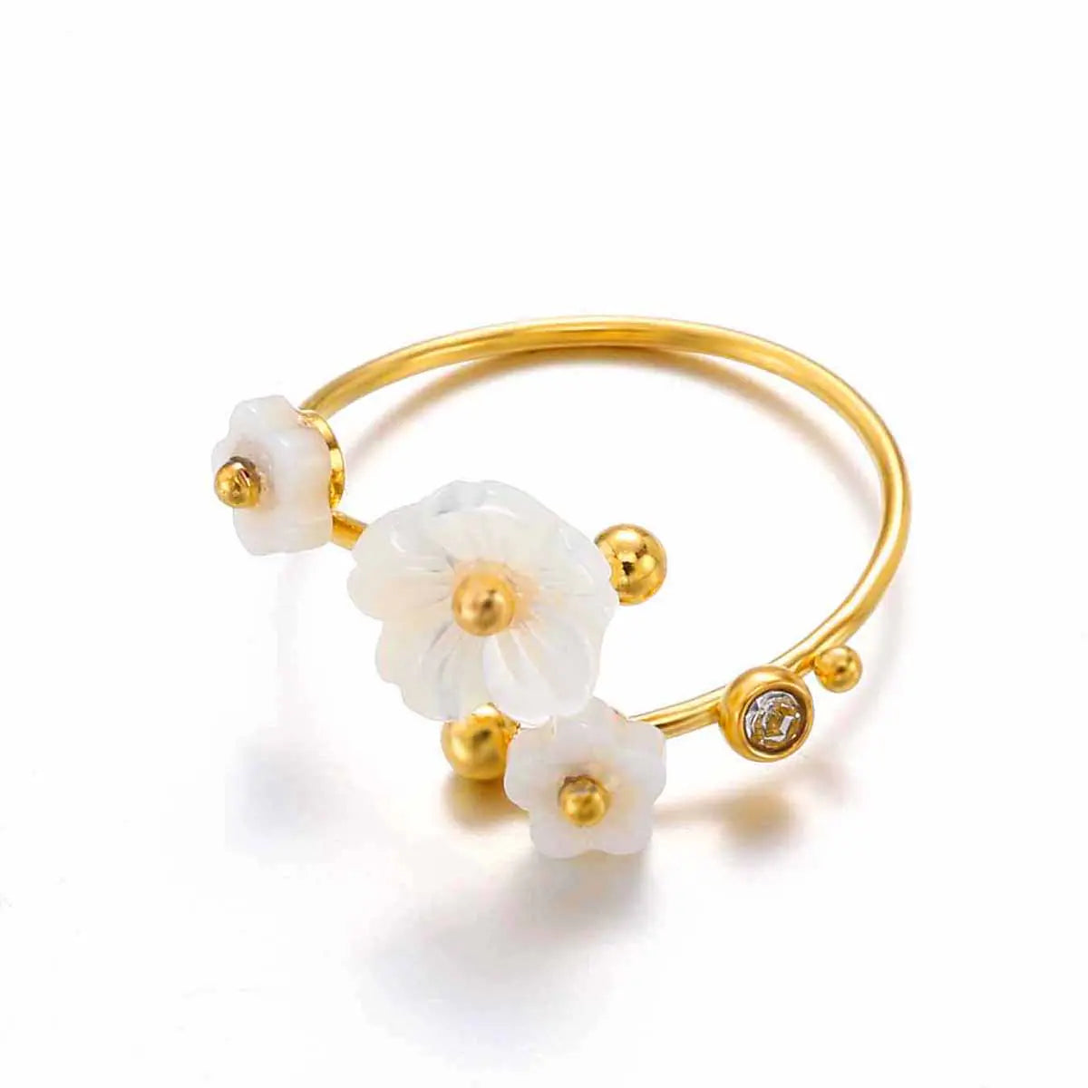 Simple Stainless Steel Shell Flower Adjustable Ring