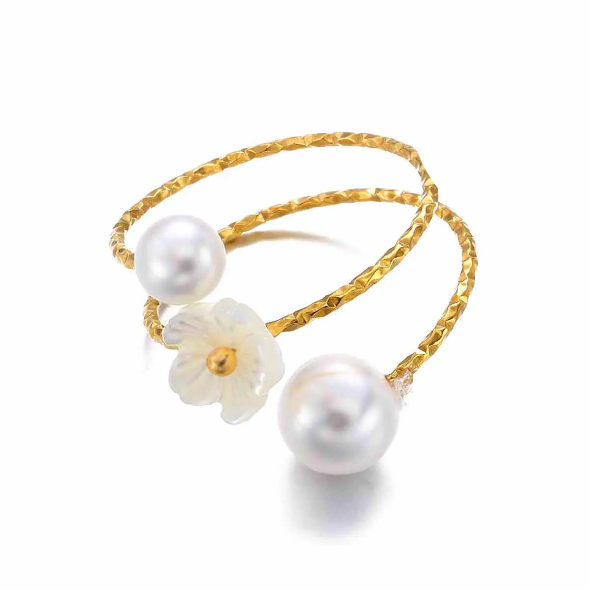 Classical Stainless Steel Shell Flower Pearl Open Ring