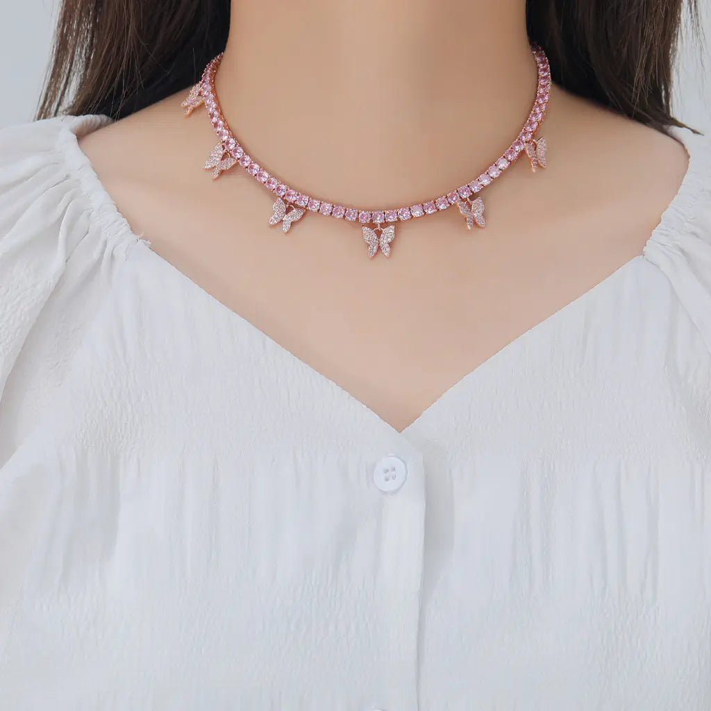 4mm Single-Row Butterfly Zirconia Necklace