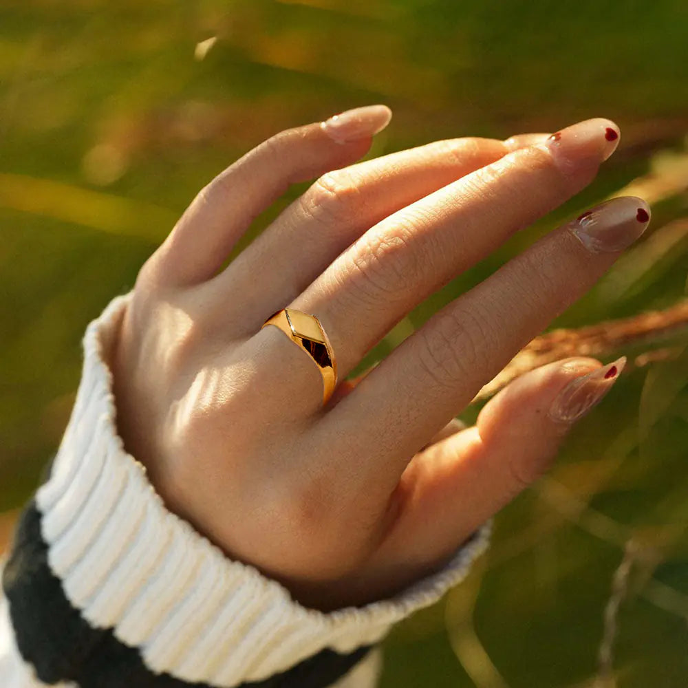 Gold Plated Stainless Steel Diamond Faceted Ring