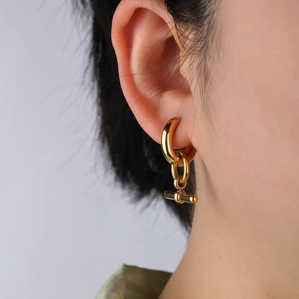 S925 Silver 18K Gold Barbell Drop Hoop Earrings