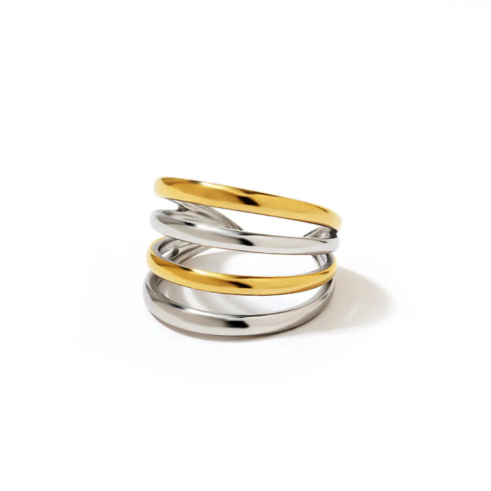 Stainless Steel Four-Row Double-Color Electroplated Ring