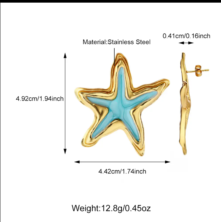 Simple Starfish-shaped Vacation Style Multi-color Stainless Steel Earring