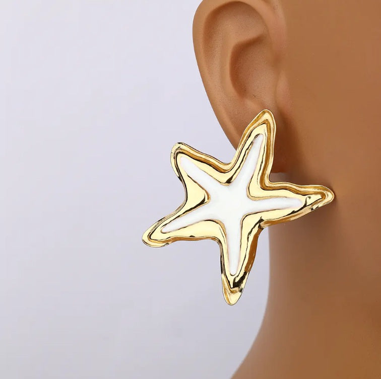 Simple Starfish-shaped Vacation Style Multi-color Stainless Steel Earring