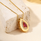 Luxury Teardrop-Shaped Red Zircon 18K Gold Plated Necklace