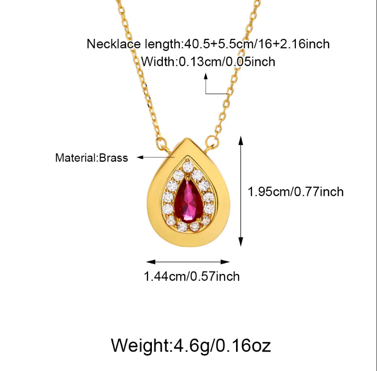 Luxury Teardrop-Shaped Red Zircon 18K Gold Plated Necklace